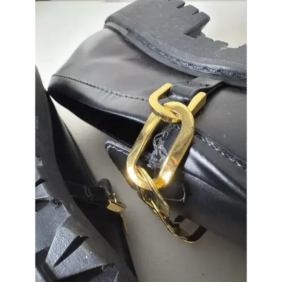 Schutz 6B Womens Black Leather Gold Chain Christie Loafers Slip On Muller Patent - Picture 7 of 9